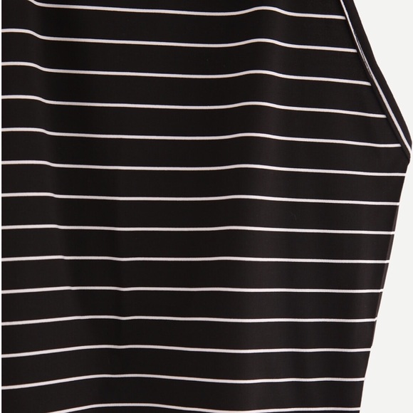 NEW Crop Halter Top Black White Striped OS - Picture 3 of 4